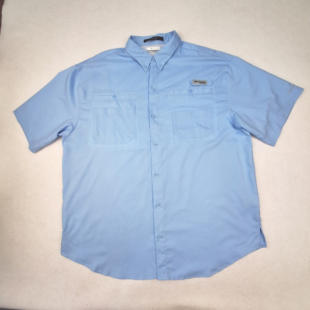 Columbia Fishing Shirt Mens XL Blue Tamiami PFG Short Sleeve Omni-Shade UPF